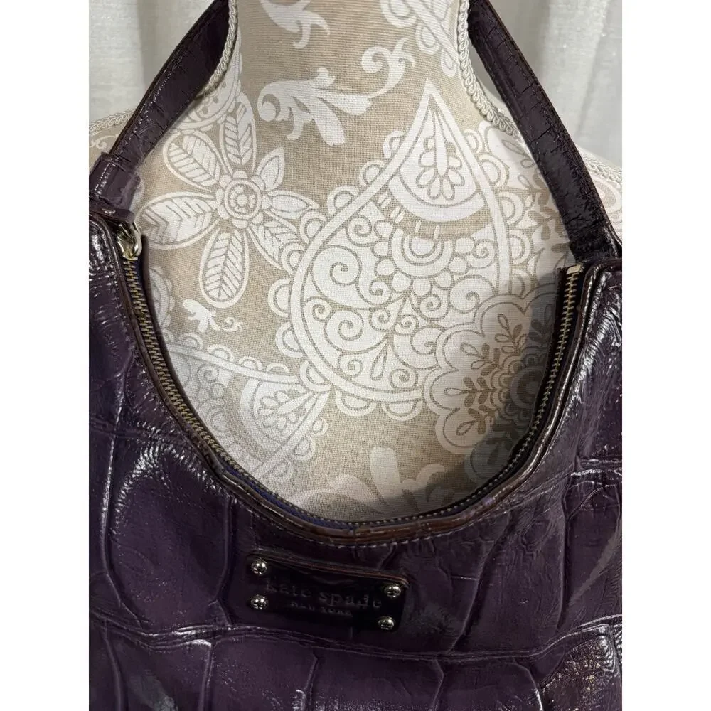 Kate Spade Purple Croc-Embossed Leather Shoulder Bag Hobo